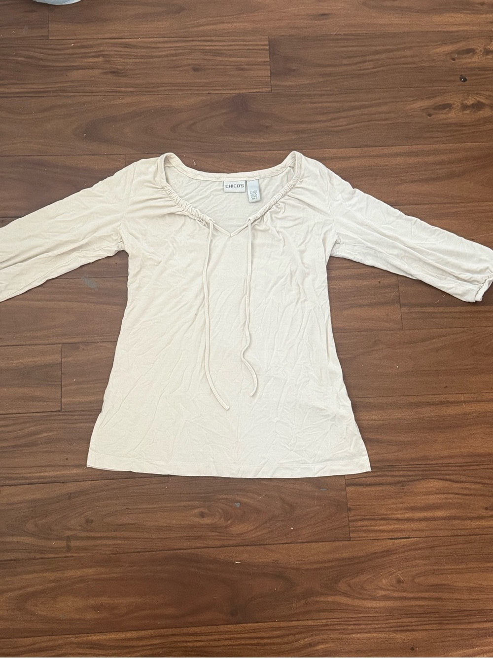 Chico's Cream Scoop-Neck Tie-Front Tunic Top